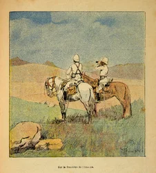 A Guerra em Madagáscar - História das Expedições Francesas de 1885-1895 por Henri Galli dit Galllichet (1854-1922), ilustrada por Louis Bombled (1862-1927): Militares em reconhecimento na fronteira de Imerne com Madagáscar em 1895, Coleção Privada