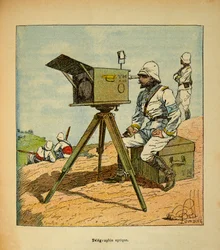 A Guerra em Madagáscar - História das Expedições Francesas de 1885-1895 por Henri Galli dit Galllichet (1854-1922), ilustrada por Louis Bombled (1862-1927): Telegrafia Óptica em 1895, Coleção Particular