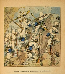 A Guerra em Madagáscar - História das Expedições Francesas de 1885-1895 por Henri Galli dit Galllichet (1854-1922), ilustrada por Louis Bombled (1862-1927): Batalha de Tsinainondry, a legião estrangeira no assalto às baterias Hovas em 1895, Pr