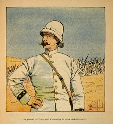 A Guerra em Madagáscar - História das Expedições Francesas de 1885-1895 por Henri Galli dit Galllichet (1854-1922), ilustrada por Louis Bombled (1862-1927): Retrato do General De Torcy (1844-1918), Chefe de Gabinete da Força Expedicionária em Madag