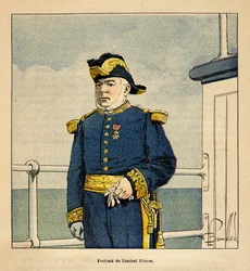 A Guerra em Madagáscar - História das Expedições Francesas de 1885-1895 por Henri Galli dit Galllichet (1854-1922), ilustrada por Louis Bombled (1862-1927): Retrato do Almirante Pierre (1827-1883), Coleção Particular