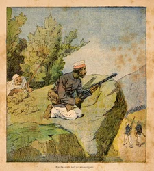 A Guerra em Madagáscar - História das Expedições Francesas de 1885-1895 por Henri Galli dit Galllichet (1854-1922), ilustrada por Louis Bombled (1862-1927): Hovas Ambushes, Colecção Privada