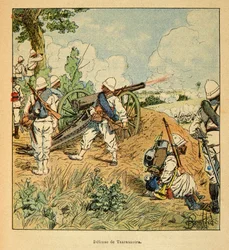 A Guerra em Madagáscar - História das Expedições Francesas de 1885-1895 por Henri Galli dit Galllichet (1854-1922), ilustrada por Louis Bombled (1862-1927): Defesa de Tsarasaotra em 1895, Coleção Privada