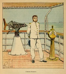 A Guerra em Madagáscar - História das Expedições Francesas de 1885-1895 por Henri Galli dit Galllichet (1854-1922), ilustrada por Louis Bombled (1862-1927): Retrato do Almirante Bienaime (1843-1930), Coleção Particular