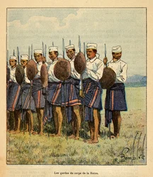A Guerra em Madagáscar - História das Expedições Francesas de 1885-1895 por Henri Galli dit Galllichet (1854-1922), ilustrada por Louis Bombled (1862-1927): Guardas da Rainha Ranavalona, Coleção Privada