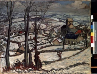 Aldeia em Morvan, debaixo da neve. Pintura de Louis Charlot (1878-1951)