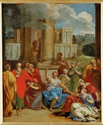 O profeta Ágabo prediz a São Paulo o que ele deverá sofrer em Jerusalém (pintura sobre tela)