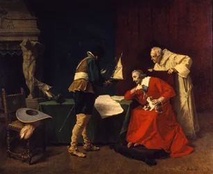 Richelieu estuda os planos de ataque ao cerco de La Rochelle