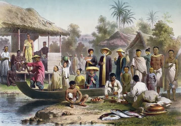 Traje annamês, cambojano e siamês, redesenhado por Janet Lange e gravado por Eugene Ciceri, c.1870
