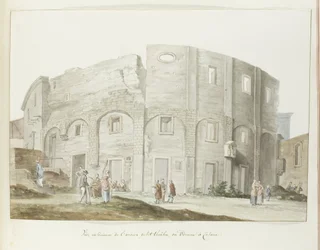 Buitenmuur van oude theater van Catanië
Vista exterior do antigo pequeno teatro, ou Odeum in Catania (título sobre o objecto)
Viagem a Itália, Sicília e Malta - 1778 (título da série)