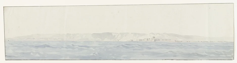 Gezicht op Crotone en de kust Vista de Crotone e da costa (título no objeto) Viagens na Itália, Sicília e Malta - 1778 (título da série)