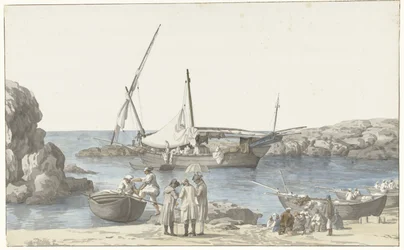 Gezicht op Taranto em paraíso de Luogo Vivo Vista do nosso edifício Tarentin e do porto do aterramento nº anterior (título no objeto) Viagens na Itália, Sicília e Malta- 1778 (título da série)