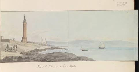 Vista do farol perto do cais em Nápoles
Vue de la Lanterne du Mole à Nápoles (título sobre o objecto)
Voyage en Italie, en Sicile et à Malte - 1778 (título da série)