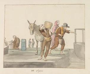 Trajes tradicionais da ilha de Gozo Costume de Ghozo (título no objeto) Voyage en Italy, e Sicile et à Malte - 1778 (título da série)