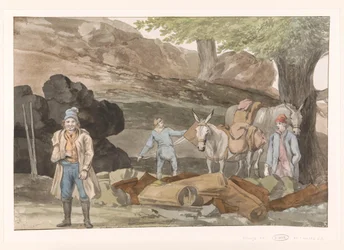Oponthoud bij de Grotte delle Capre aan de grens bij Nemorosa en Fredda Pare na caverna delle Capre nas fronteiras das duas Regiões Nemorosa & Fredda (título no objeto) Viagens na Itália, Sicília e Malta - 1778 (título da série)
