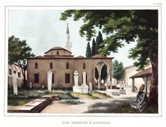 Um mosquito em Atenésio. em "Journey to Athenes and Constantinople, ou coleção de retratos gregos e otomanos, vistas e fantasias, pintados em lugares da natureza, litografias e colórias por Louis Dupre (1789-1837), aluno de David.1825.