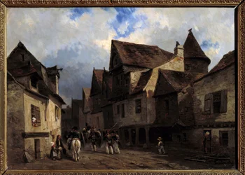 Rue de village Breton Painting de Louis Gabriel Eugene Isabey (1803-1886) Orleans do século XIX, Musee des Beaux Arts