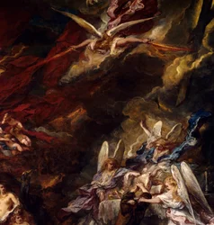 A tentação de Santo Antônio O eremita Santo Antônio o Grande (251-356) está sujeito às tentações do Diabo no deserto. Detalhe. Pintura de Louis Gabriel Eugene Isabey (1803-1886)