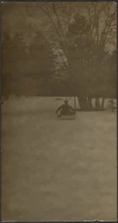 [Figura num trenó na neve].
