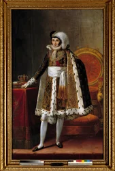 Retrato no pé de Jerome Bonaparte (1784-1860) rei de Vestefália. Em traje como comandante da Ordem da Coroa Real de Wesphalia, por volta de 1810. Pintura atribuída a Louis François Aubry (1767-1851) ou François Joseph Kinson (Kinsoen) (1770-1839).
