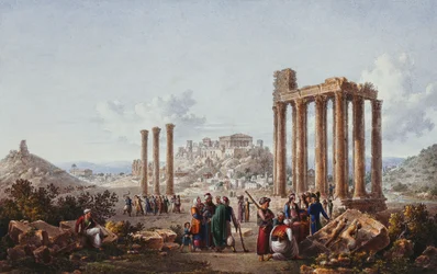 Uma vista da Acrópole, Atenas, do Templo de Zeus em Olímpia, c.1786-87