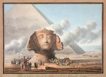 Vista da cabeça da Esfinge e da pirâmide de Quéfren, Gizé, Egipto, c. 1790