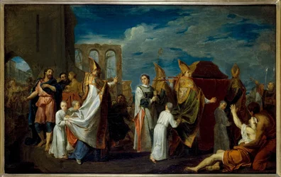La translation des reliques de Saint Augustin, esboço para a pintura no refeitório do convento dos Petits-Pères (igreja de Notre-Dame-des-Victoires), atual 2º arrondissement, cerca de 1698 -1708 (óleo)