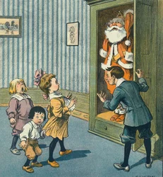 O Pai Natal descoberto no armário, século XX (gravura)