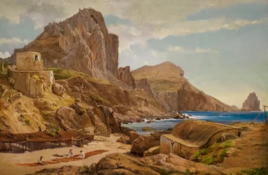 Marina Piccola, Capri c.1844 (óleo sobre papel montado num painel)