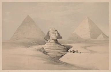 Egito e Núbia: Volume I - Nº 18, A Grande Esfinge, Pirâmides de Gizé, Vista Frontal, 1839.