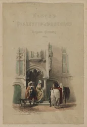 Portfólio de esboços de Haghe. Bélgica. Alemanha, v. III: Folha de rosto, em uma porta, parte de uma vista, Alpendre de uma casa particular, Bruges