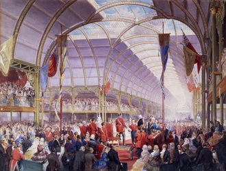 Sir Thomas Fairbairn entrega o discurso ao Príncipe Consorte na Art Treasures Exhibition, Manchester, maio de 1857