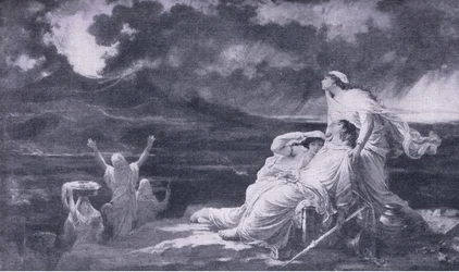 Herculano: A erupção do Vesúvio, ilustração da Biblioteca Mundial de Melhores Livros, c.1940