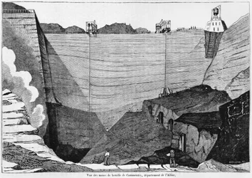 A mina de carvão em Commentry, ilustração da loja de Pittoresque, 1835 (foto de bw)