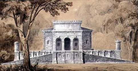 Vista da Gendarmerie Imperiale, c.1825 (caneta e tinta e lavagem em papel)