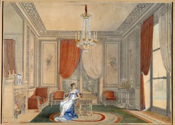 Vista do Salão de Prata no Palácio Elysee no tempo de Caroline e Joachim Murat. Aquarela de Louis Hippolyte Lebas (1782-1867) 1810 Coleção Particular