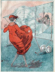 O vento favorável: a curiosidade de helice. Ilustração de Louis Icart (1888-1950) para a revista "Le Fantasio" de Maio de 1916.