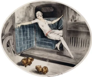 Mulher num carro com dois pequinês