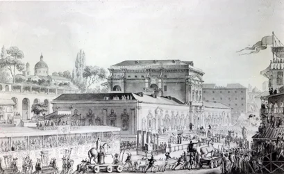Antiguidades encontradas no Herculano sendo transportadas para o Museu de Nápoles, c.1782 (caneta, tinta e aquarela sobre papel)