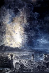 Erupção da Vesúvio em Nápoles, aguarela