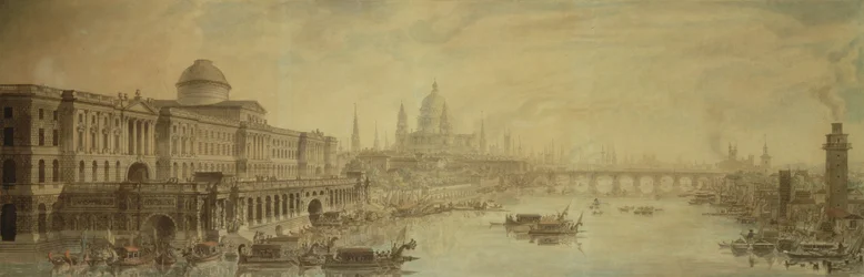 Somerset House, Catedral de St. Paul e Blackfriars &39;Bridge (caneta e wc no papel)