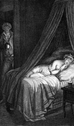 Links Perigosos de Choderlos de Laclos (carta 96). Valmont e Cécile de Volanges. Ilustração gravada por Masquelier depois de Mademoiselle Gérard.