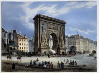 Porte de Saint-Denis - em "Paris en 1837" por Arnout, ed. Weith & Hauser