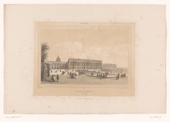 Vista do Palácio de Versalhes dos jardins Fachada du Château, Côté du Parc (título no objeto) Rostos dentro e ao redor de Paris (título da série) Versalhes (título da série no objeto)