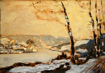 O Vale Fulda, perto de Kassel, com neve (óleo sobre papelão)