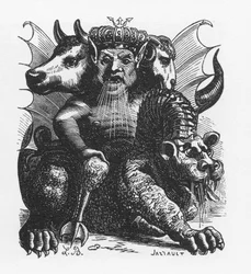 Asmodeu, demónio da Bíblia - Asmodeu ou Ashmedai, rei dos demónios - no «Dicionário infernal» de Collin de Plancy - gravura de L. Breton, Paris
