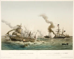 Combate Naval entre o Kearsage & l Alabama, pub. 1864 (litografia a cores)