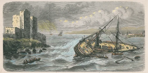 Naufrágio do &39;Jourdain&39; em Beirute em 1863, depois de uma fotografia de M. Mourgueville