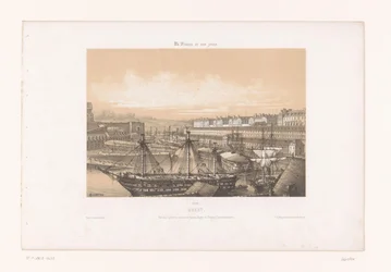Vista do Arsenal no porto de Brest peito. Vue des Corderies hautes et basses, Bagne e Hôpital Clermontonnerre (título no objeto) França contemporânea (título da série) La France de nos jours (título da série no objeto)