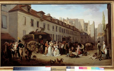 A Chegada de uma Diligência no Pátio de Pinturas de Messageries por Louis Leopold Boilly (1761-1845). 1803. .